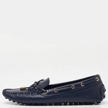 Pre Owned Louis Vuitton Blue Epi Leather Bow Gloria Slip On Loafers Size 38