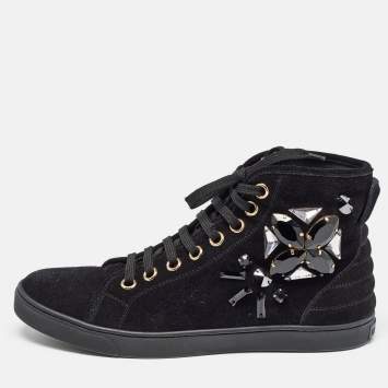 Pre Owned Louis Vuitton Black Suede Crystal Embellished High Top Sneakers Size 38