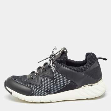 Pre Owned Louis Vuitton Black Monogram Mesh and Leather Aftergame Low Top Sneakers Size 36.5