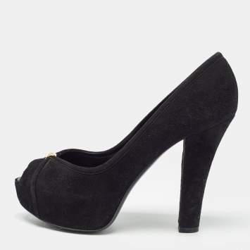 Pre Owned Louis Vuitton Black Suede Kimono Peep Toe Pumps Size 35.5