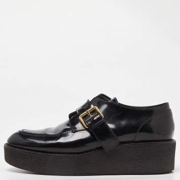 Pre Owned Louis Vuitton Black Leather Buckle Detail Platform Derby Size 40