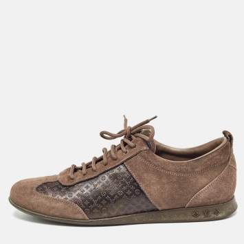 Pre Owned Louis Vuitton Brown Canvas and Suede Low Top Sneakers Size 38