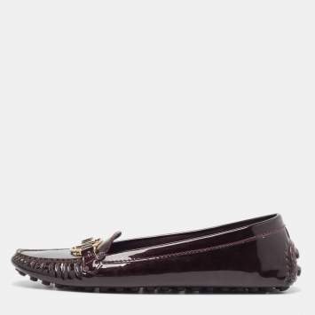 Pre Owned Louis Vuitton Burgundy Patent Leather Dauphine Loafers Size 42