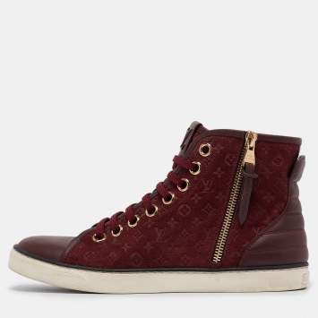 Pre Owned Louis Vuitton Burgundy Suede and Leather Punchy Sneakers Size 36.5