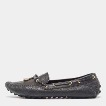 Pre Owned Louis Vuitton Black Monogram Empreinte Leather Gloria Loafers Size 38