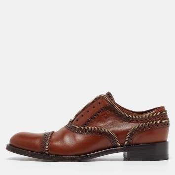 Pre Owned Louis Vuitton Brown Brogue Leather Lace Up Oxfords Size 37