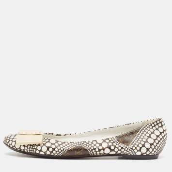 Pre Owned Louis Vuitton x Yayoi Kusama White/Brown Monogram Canvas Limited Edition Ballet Flats Size 38.5