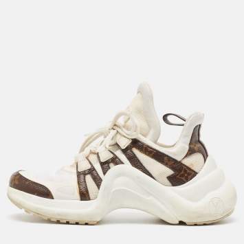 Pre Owned Louis Vuitton White Monogram Canvas and Mesh Archlight Lace Up Sneakers Size 38.5