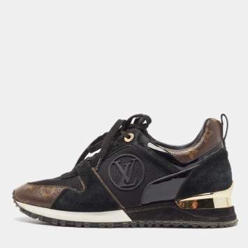Pre Owned Louis Vuitton Brown/Black Monogram Coated Canvas and Mesh Run Away Low Top Sneakers Size 39