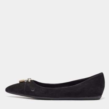 Pre Owned Louis Vuitton Black Suede Pointed Toe Ballet Flats Size 38.5 