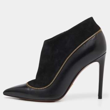 Pre Owned Louis Vuitton Black Suede and Leather Zip Detail Ankle Booties Size 38.5