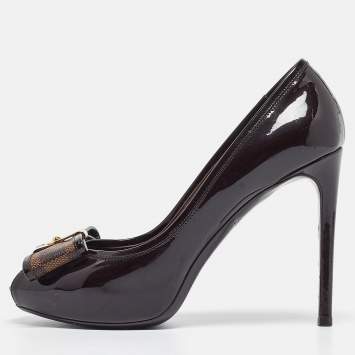 Pre Owned Louis Vuitton Brown Patent Leather Valentine Peep Toe Pumps Size 37
