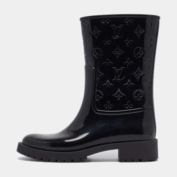 Pre Owned Louis Vuitton Black Monogram Rubber Mid Calf Boots Size 39