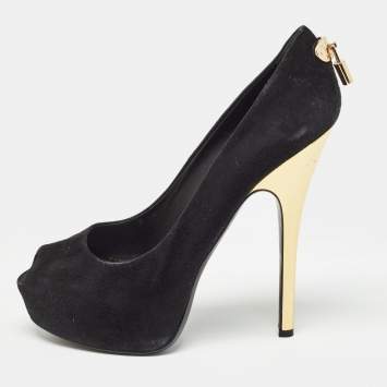 Pre Owned Louis Vuitton Black Suede Oh Really! Peep Toe Platform Pumps Size 39