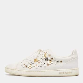 Pre Owned Louis Vuitton White Leather Embellished Frontrow Sneakers Size 41