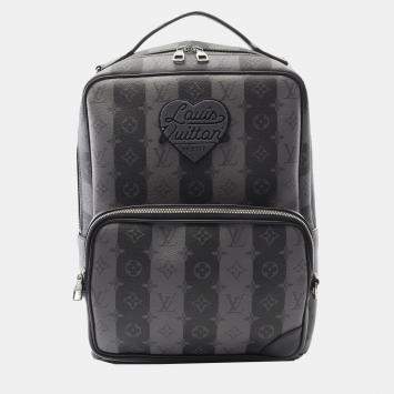 Pre Owned Louis Vuitton Grey Nigo Monogram Eclipse Stripes Heart Modular Utilitary Backpack