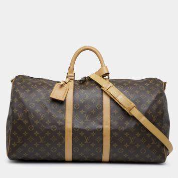 Pre Owned Louis Vuitton Brown Monogram Keepall Bandouliere 55