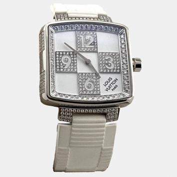 Pre Owned Louis Vuitton Damier Speedy Limited Edition Q231C Quartz White Gold Diamond Unisex Wristwatch 33 mm