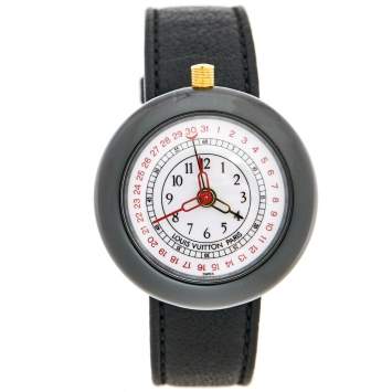 Louis Vuitton White Ceramic Gold Plated Stainless Steel Leather Monterey LV2 180316 Women's Wristwatch 37 mm