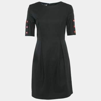 Pre Owned Love Moschino Black Cotton Dobby Metal Heart Detail Mini Dress M