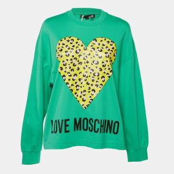 مملوكة مسبقًا Love Moschino Green Logo Print Oversized Sweatshirt M 