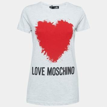 Pre Owned Love Moschino Grey Logo Print Cotton Crew Neck T-Shirt S