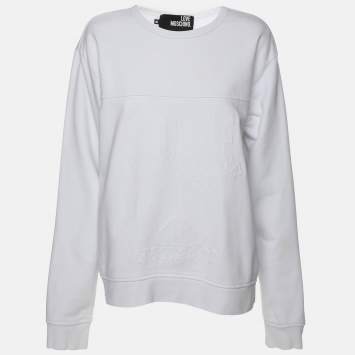 Pre Owned Love Moschino White Cotton Peace Sign Sweatshirt M