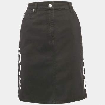 Pre Owned Love Moschino Black Printed Denim Heart Sequin Detail Mini Skirt M