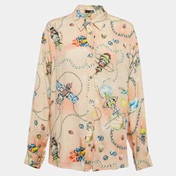 Pre Owned Love Moschino Multicolor Viscose Button Front Oversized Shirt M