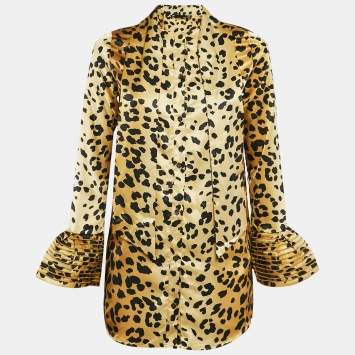 Pre Owned Love Moschino Brown Leopard Print Satin Mini Dress S