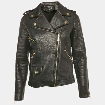 Love Moschino Black Spider Web Print Leather Riders Jacket S