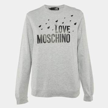 Pre Owned Love Moschino Grey Logo Print Cotton Crew Neck Sweatshirt M