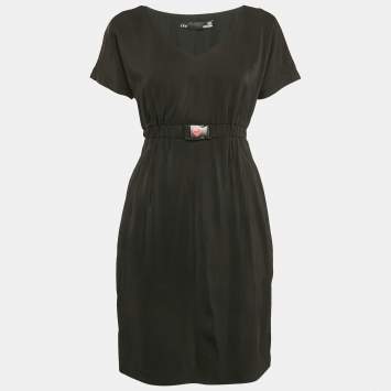 Pre Owned Love Moschino Black Jersey Ruched Mini Dress M