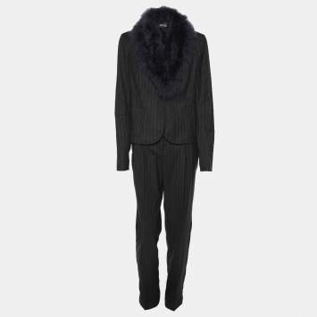 Pre Owned Love Moschino Dark Grey Virgin Wool Fur Suit M