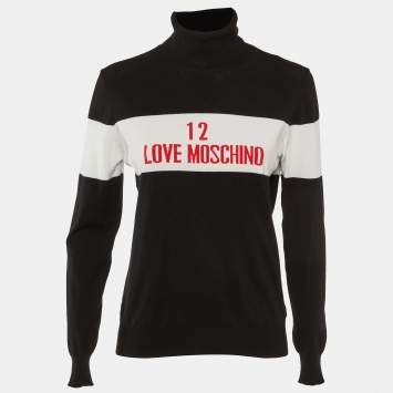 Pre Owned Love Moschino Black Logo Knit Turtle Neck Sweater M