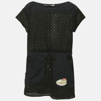 Pre Owned Love Moschino Black Broderie Anglaise Cotton Mini Dress S