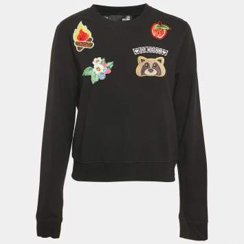 Love Moschino Black Cotton Knit Applique Sweatshirt M