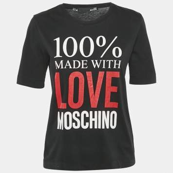Pre Owned Love Moschino Black 100% Made With Love Logo Print Cotton T-Shirt S 