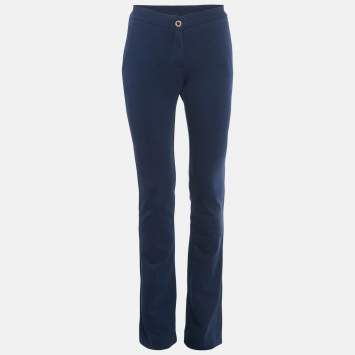 Pre Owned Love Moschino Navy Blue Cotton Bled Wide Leg Trousers S