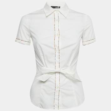 مملوكة مسبقًا قميص لوف موسكينو قطن أبيض مطرز بالخرز مقاس صغير (سمول)