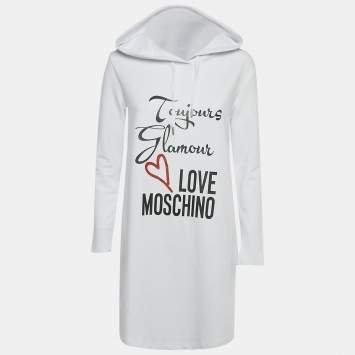 مملوكة مسبقًا Love Moschino White Printed Cotton Hoodie Dress S