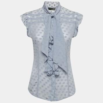 مملوكة مسبقًا بلوزة لوف موسكينو شيفون أرجواني حرير بتفاصيل كشكش مقاس صغير (سمول)