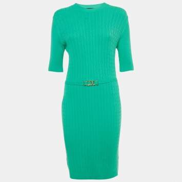 مملوكة مسبقًا Love Moschino Green Knit Belted Midi Dress L