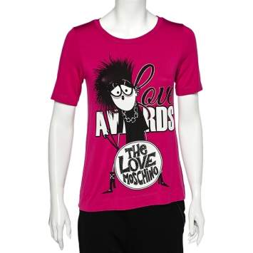 Pre Owned Love Moschino Magenta Printed Modal Knit T-Shirt S