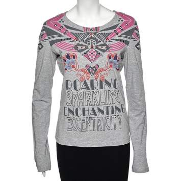 Pre Owned Love Moschino Grey Printed Cotton Long Sleeve T-Shirt L