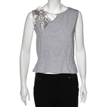 Pre Owned Love Moschino Grey Cotton Bow Detailed Sleeveless Top M