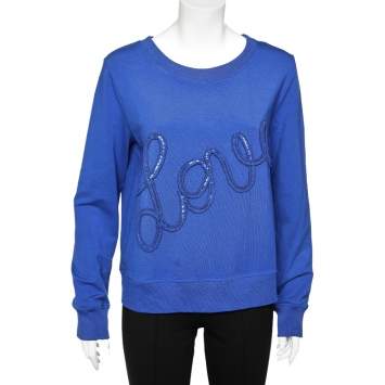 Pre Owned Love Moschino Blue Cotton Knit Love Applique Detail Sweatshirt L
