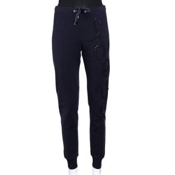 Pre Owned Love Moschino Blue Cotton Knit Love Applique Detail Sweat Pants S