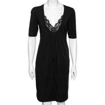 Pre Owned Love Moschino Black Cotton Embellished Lace Trim Detailed Dress M 