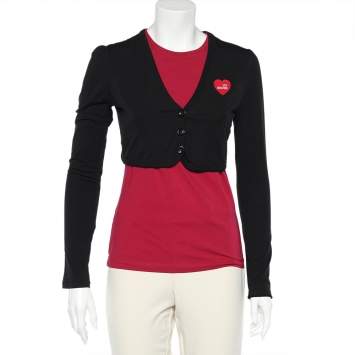 Pre Owned Love Moschino Pink & Black Cotton Shrug Detail T-Shirt M